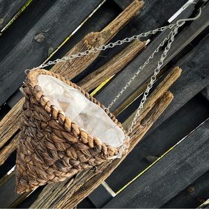 hanging cone rattan woven lined basket with plastic lining
